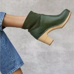 Anthropologie Swedish Hasbeens Forest Green Clog Boots EU 36